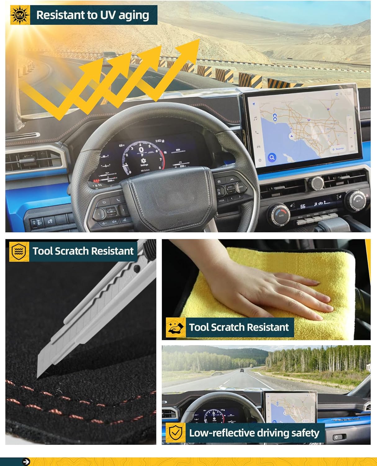 Dashboard Cover Mat Fit for 2024 2025 2026 Tacoma Accessories Dash Cover Upgrade Suede Non-Slip Dash Mat Sunshade Glare UV Rays Protector