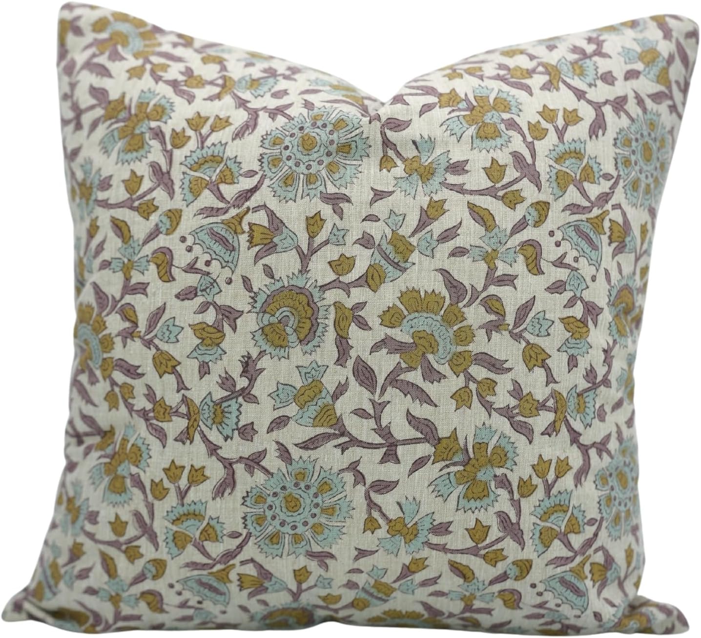 Linen Blend Luxurious Handcraft Purple Floral Print 22x22 Inch Throw Pillow Cover for Home Décor, Bedroom, Living Room, Sofa & Couch-Pushplata