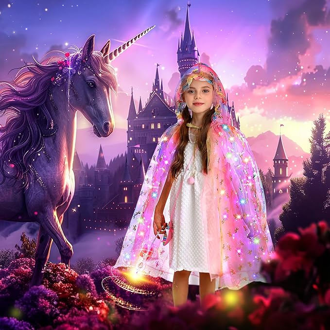 Vestido de Princesa Unicornio Brillante para Niñas 3-8 Años con Capa miniatura 2