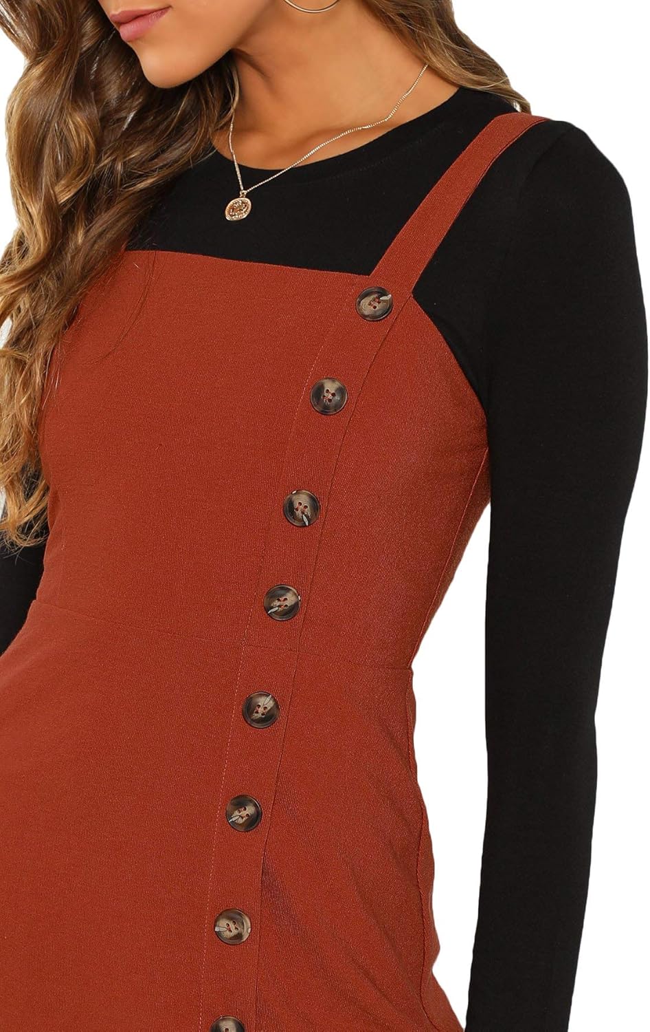 Verdusa Women's Button Front Pinafore Overall Dress Medium Rust