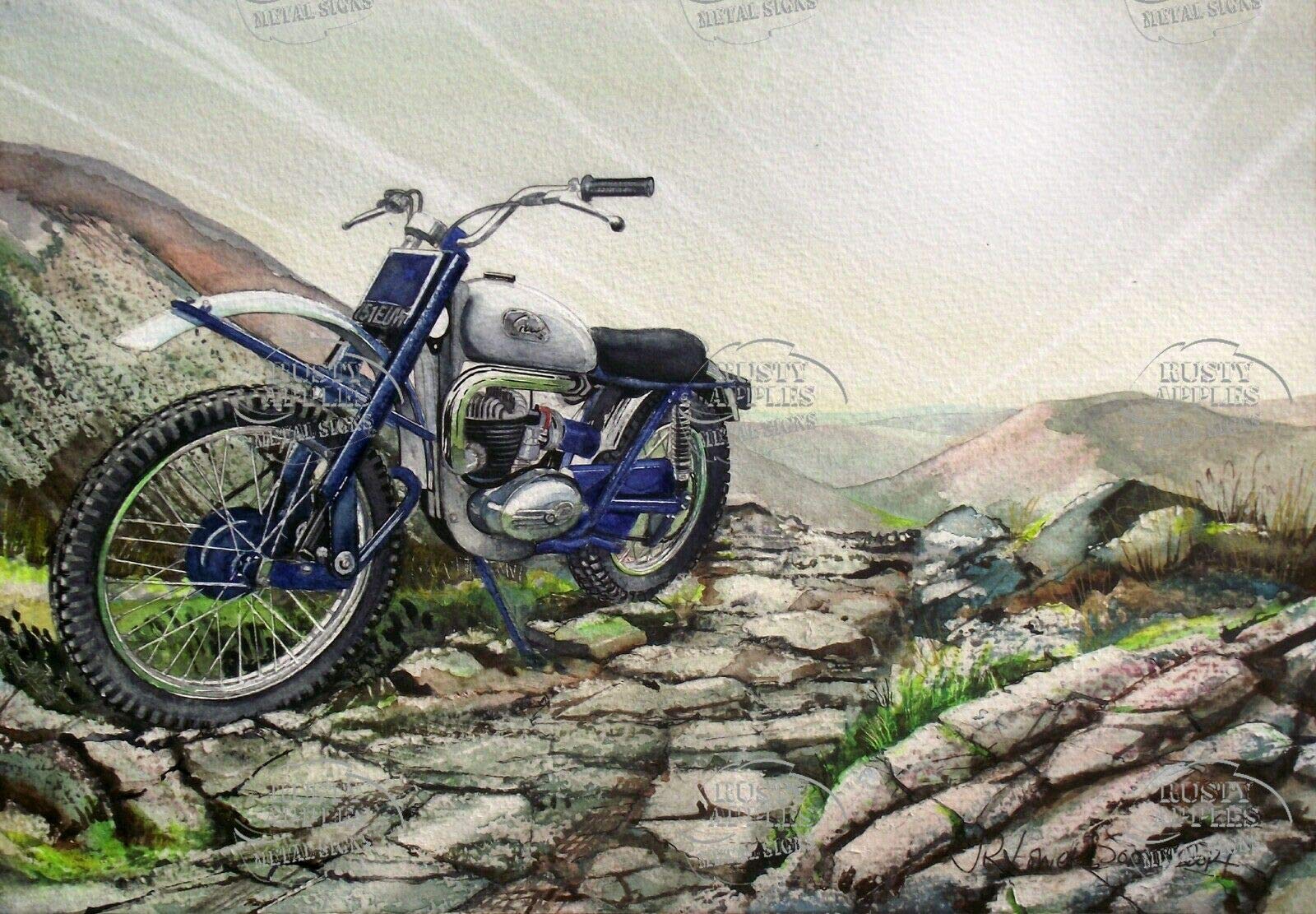 The Rusty Apples Metal Sign Co Golden 1960 Greeves Trials Bike– The Era Of The – Great British Motorcycle – Metal Sign – 3 Sizes To Choose – Home Decor – Unique Gift (8” X 6” 200 X 150 Mm)