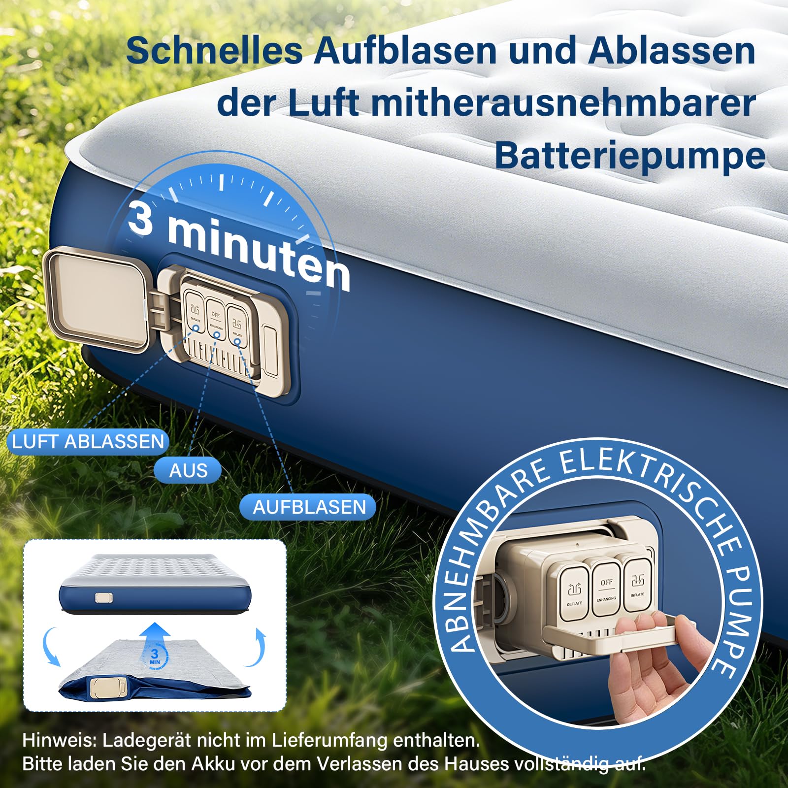 KASIMO TPU Luftmatratze selbstaufblasend, Luftbett 2 Personen, Gästebett mit integrierter Elektrischer Pumpe, aufblasbare matratze mit Kissen, luftmatratze 190x150x22cm für Gäste zu Hause und Camping