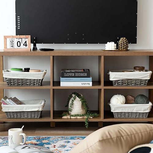 Miniatura 8 de Cestas de almacenamiento de mimbre con forros, cestas de almacenamiento a prueba de humedad con asas integradas tejidas a mano, cajas de