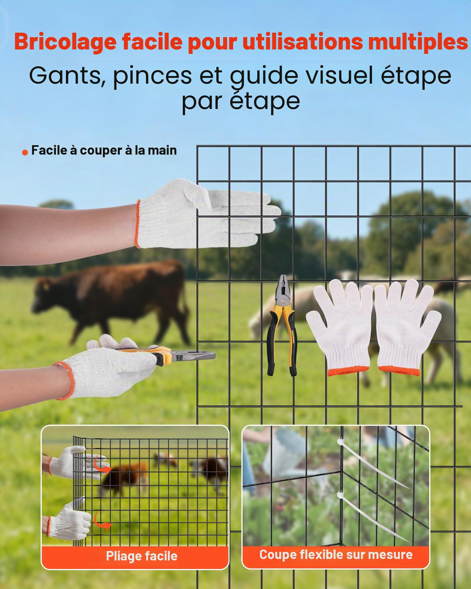 VEVOR Grillage Métallique Noir Maille 5 x 10 cm Rouleau Grillage Clôture à Moutons Soudé Fil en Fer Galvanisé Revêtement Vinyle PVC 122 cm x 15,2 m Calibre 14 pour Jardin Enclos Cage Animaux Ranchs