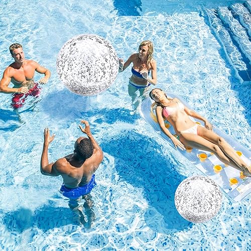 Miniatura 47 de TURNMEON 5 bolas de playa con purpurina, lentejuelas gigantes de 24 pulgadas y 16 pulgadas, bolas de playa inflables rosas para niños y adultos