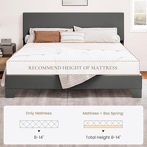 Miniatura 21 de SHA CERLIN Base de cama tapizada de tamaño matrimonial con cabecera ajustable, base de colchón estable, soporte de respaldo fuerte, no necesita