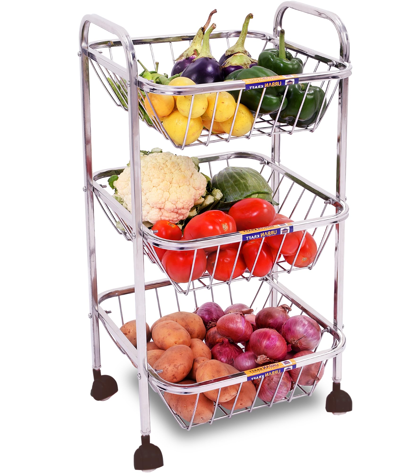 URBAN KRAFT Stainless Steel 2 Tier Fruit & Vegetable Kitchen Trolley with Wheels | 2 Layer Onion Baskets for Storage | Vegetable Stand for Kitchen | Onion Potato Rack | Sabji Stand (B0D2XX4HKK) Amazon Price History, Amazon Price Tracker