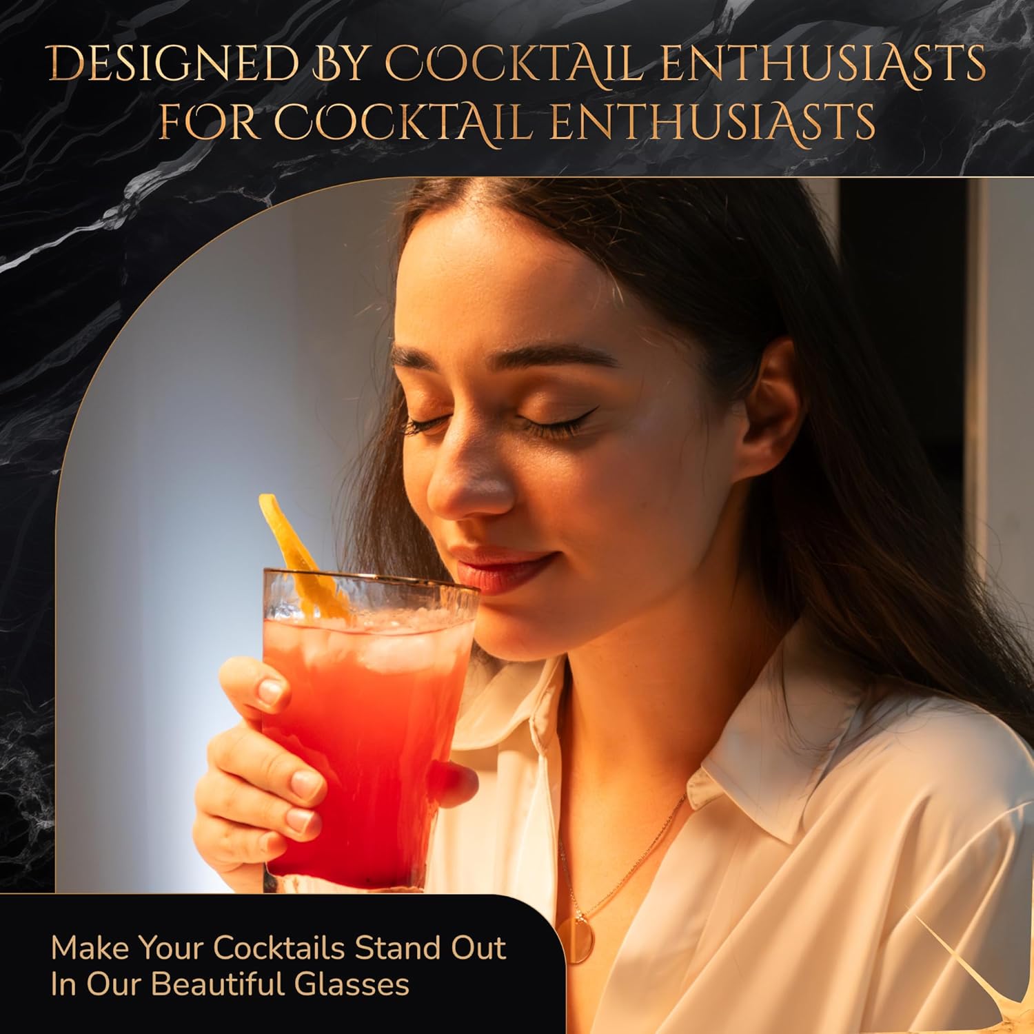 Bec's Designs Gold Rim Highball Glasses – Set of 4, 16oz Handblown Triangular Hammered Glass Tumblers – Elegant Drinkware for Cocktails, Water & Iced Tea