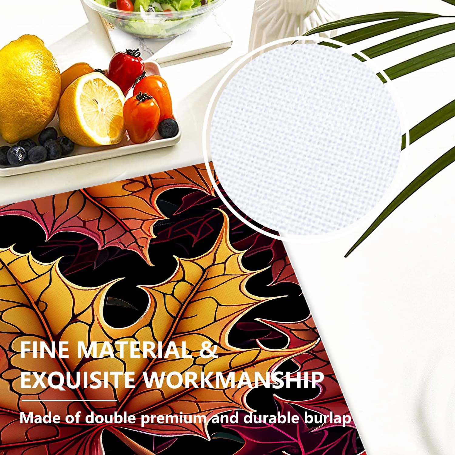 Autumn Maple Leaves Placemats, Abstract Artistic Black Background Place Mats for Dining/Kitchen Table Waterproof Washable Linen Heat Insulation Dinner Table Mats 12x18 in 4 PCS