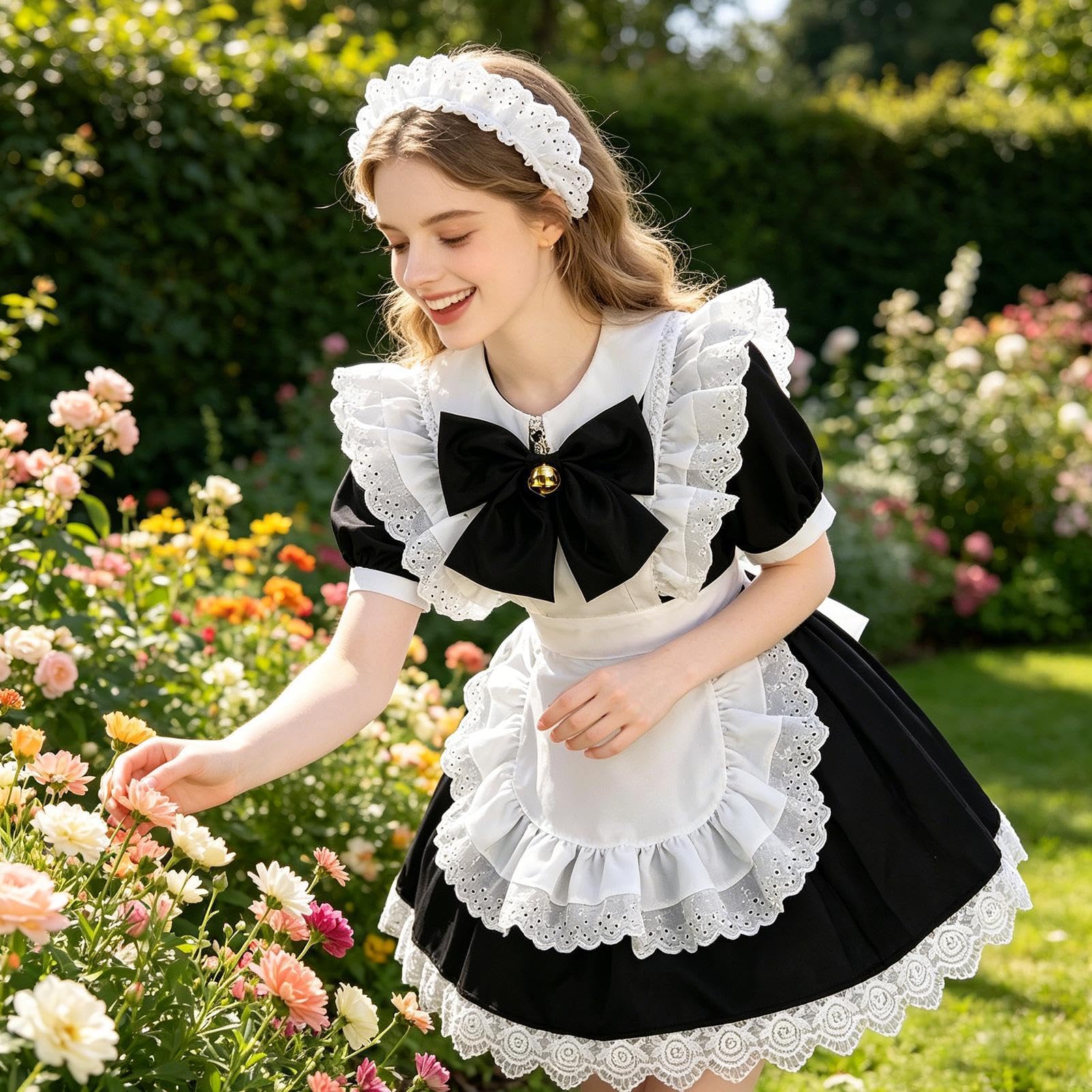 Kostium pokojówki | Urocze damskie fantazyjne ubrania z koronką, kostium pokojówki cosplay | dla dziewcząt kobiece festiwale imprezy do wewnątrz na zewnątrz szkoła dom podwórko ogród