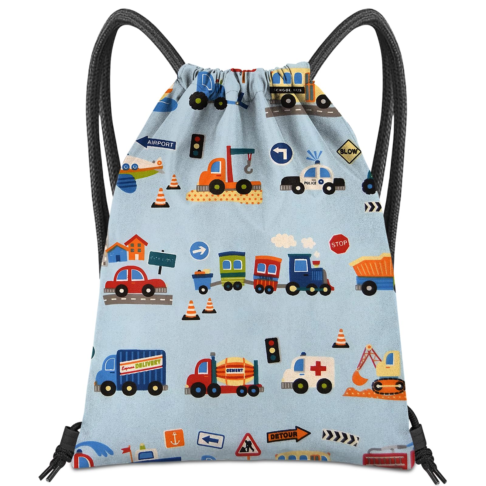 BHAHB Drawstring Backpack for String Bag Waterproof Cute Sports Beach Swimming Travel (13"×17") (Z7-Blue Car) — image 1