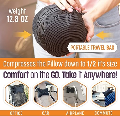 Miniatura 6 de Aeris almohada de cuello para viajes con tira ajustable y bolsa portable cojín de viaje con espuma viscoelástica con funda de velur para lavadora