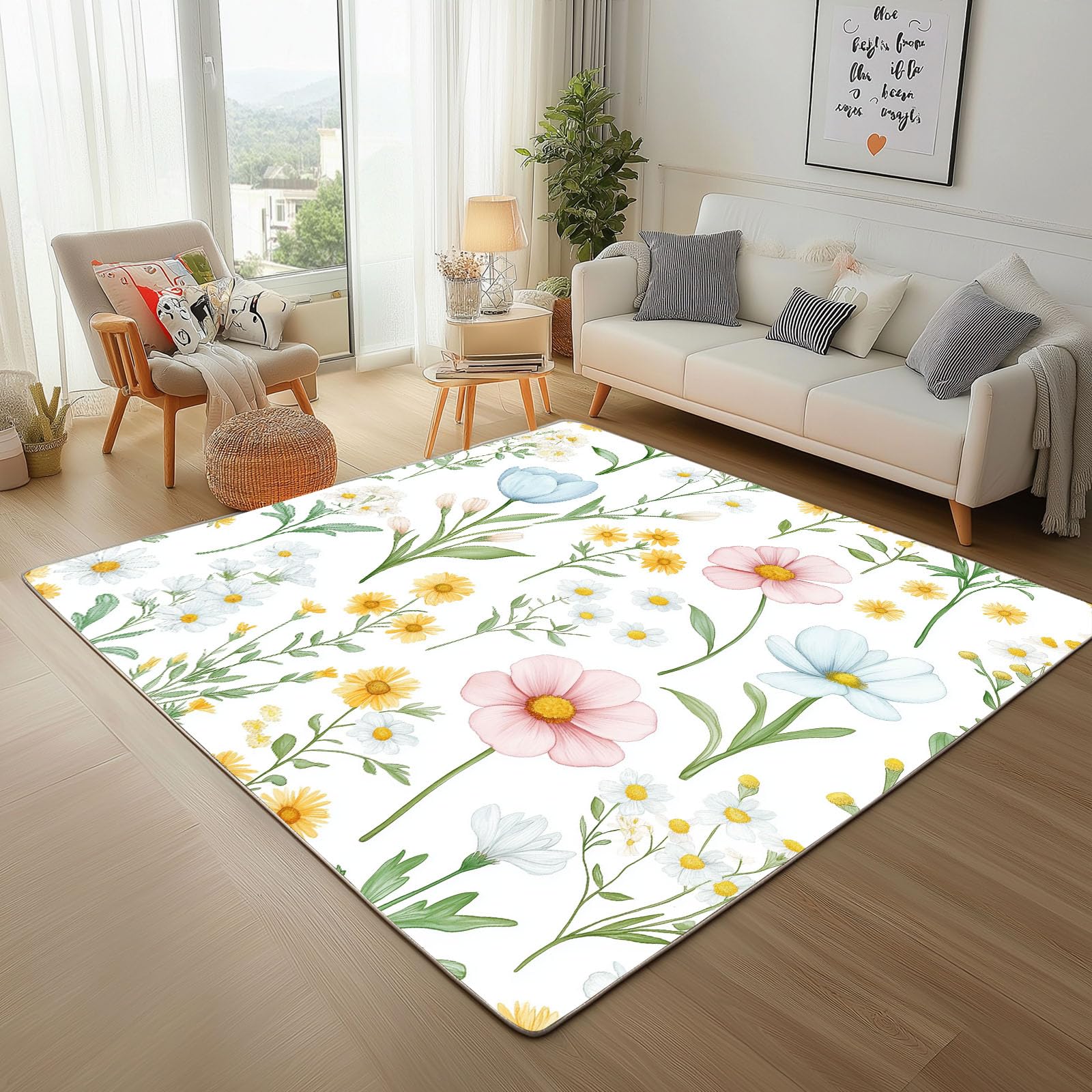 Tapis de cuisine antidérapant et lavable aux motifs de fleurs de printemps