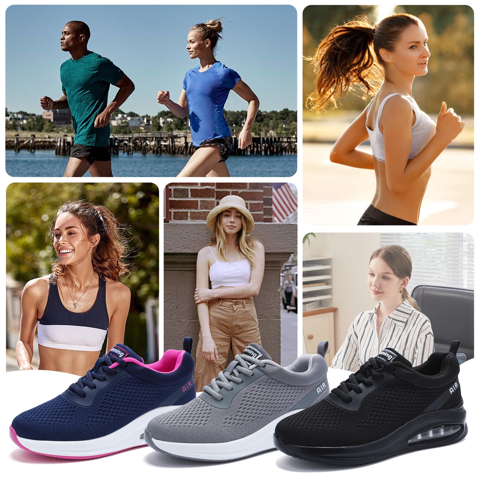 Zapatillas deportivas para mujer con soporte de arco, espuma viscoelástica, para correr, de malla transpirable, antideslizantes, flexibles, para comodidad diaria, alivio del dolor de pies