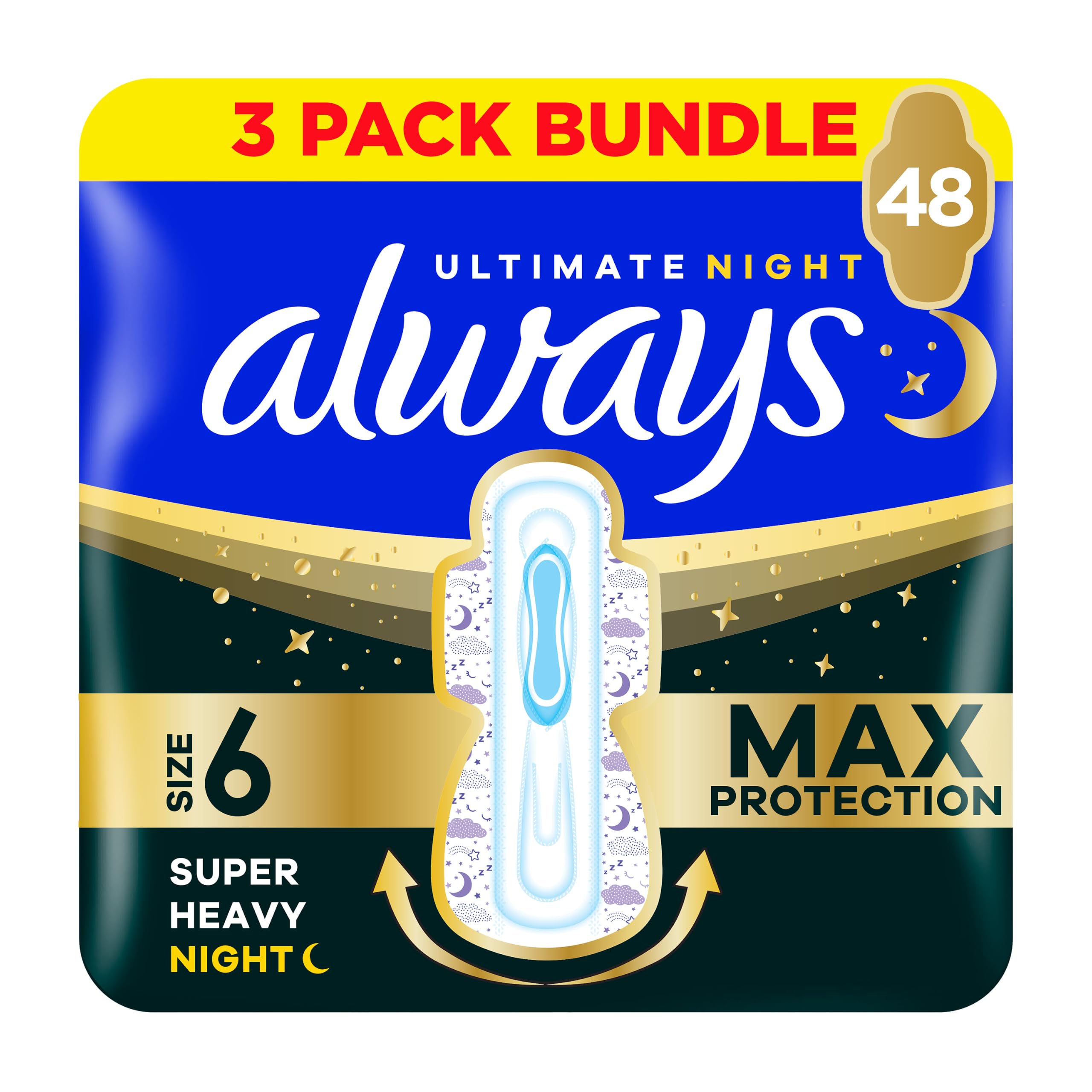 Always Sanitary Towels Ultimate Night Wings Size 6 16CT CSx3