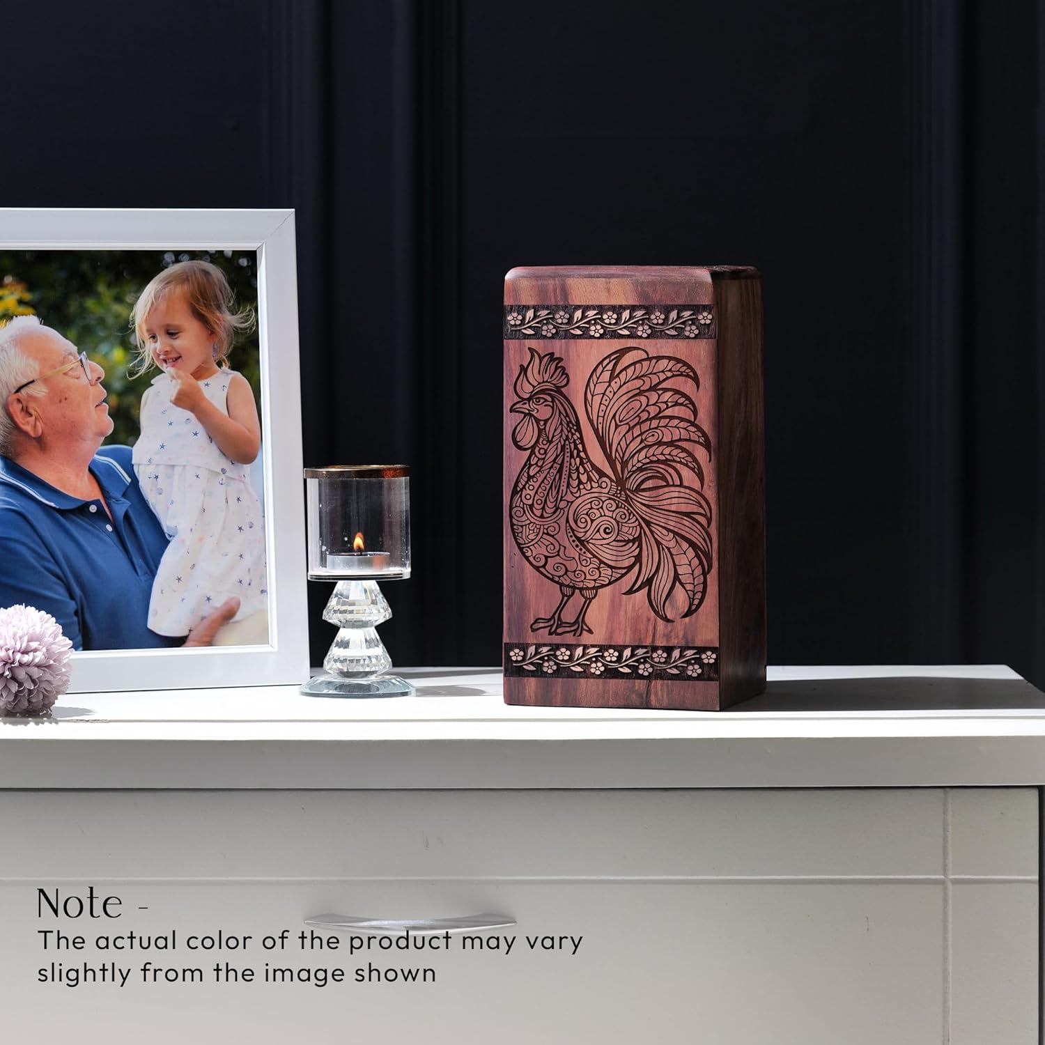 Wooden Rooster Cremation Urns for Ashes - Decorative Urn for Human Remains - Funeral Urn for Ashes for Women - Memorial Gift for Loved Ones - Funeral Gift for Mom - Wooder Box Size 11 Inch