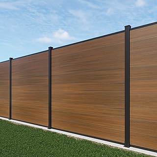 6ft x 6ft Outdoor Privacy Fence, Tall Wind Resistant Covering, Wood Plastic Composite Panel with 2 Posts for Yard, Backyard, Garden and Swimming Pool