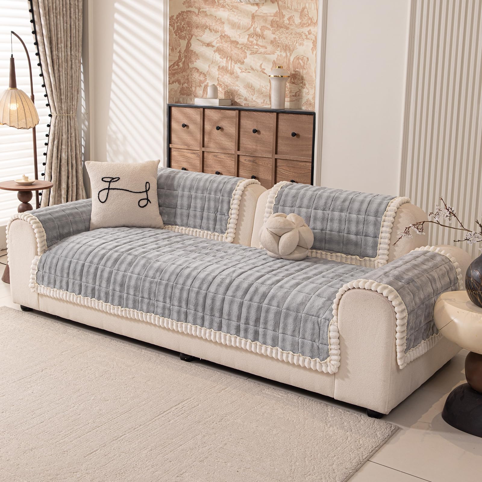 GKXLH Thick Sofa Cover - New Soft Milk Fleece Universal Sofa Covers 2 3 4 Seater, Non-Slip Sofa Slipcovers Washable, Corner Sofa Cover Couch Covers Furniture Protector for Living Room (90x180cm)