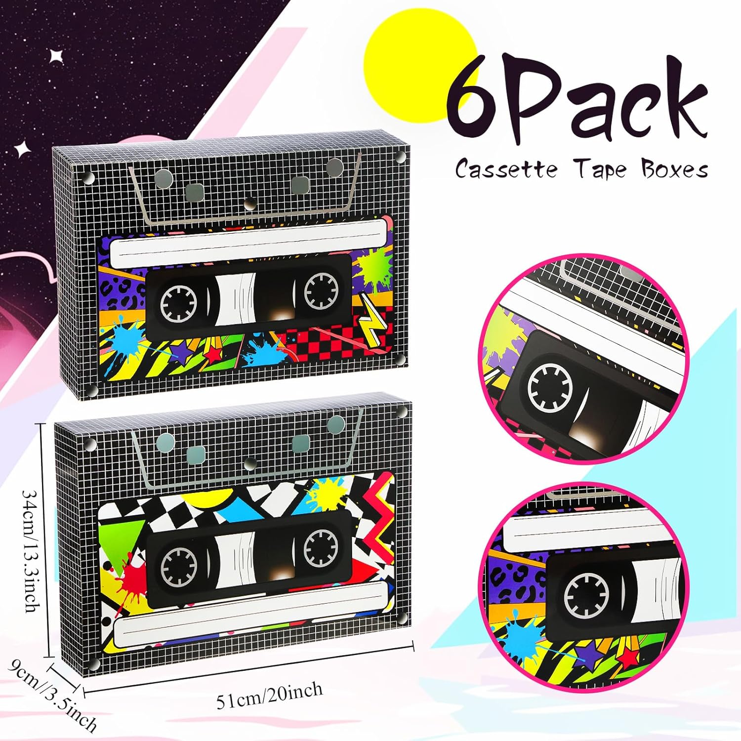 Zhanmai 6 Pcs Halloween 80s 90s Party Decorations 80's 90's Party Favor Box Large Cassette Player Treat Gift Boxes for Retro Hip Hop 1980s 1990s Music Birthday Theme Boom Supplies(20 x 13.4 Inch)