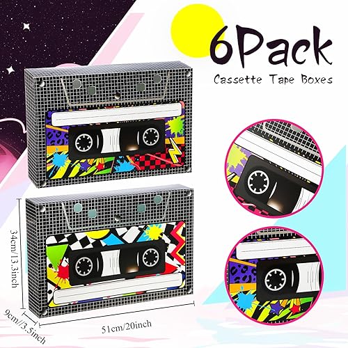 Miniatura 2 de Zhanmai 6 piezas de decoraciones de fiesta de los años 80 y 90, caja de recuerdos de fiesta de los años 80 y 90, cajas de regalo grandes de cassette