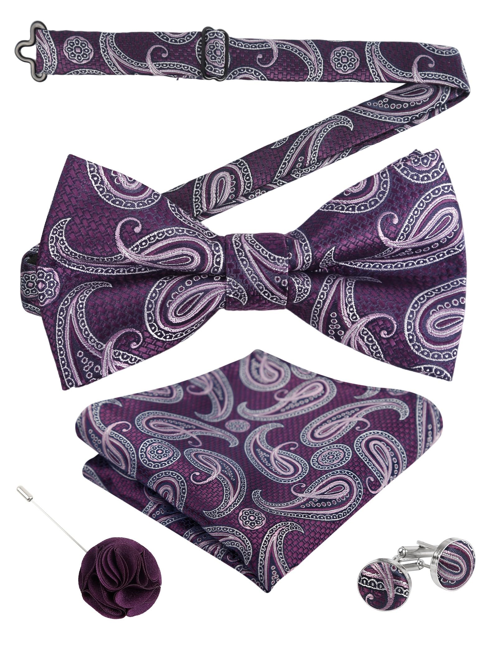 Alizeal Mens 4pcs Vintage Paisley Bow Tie Set