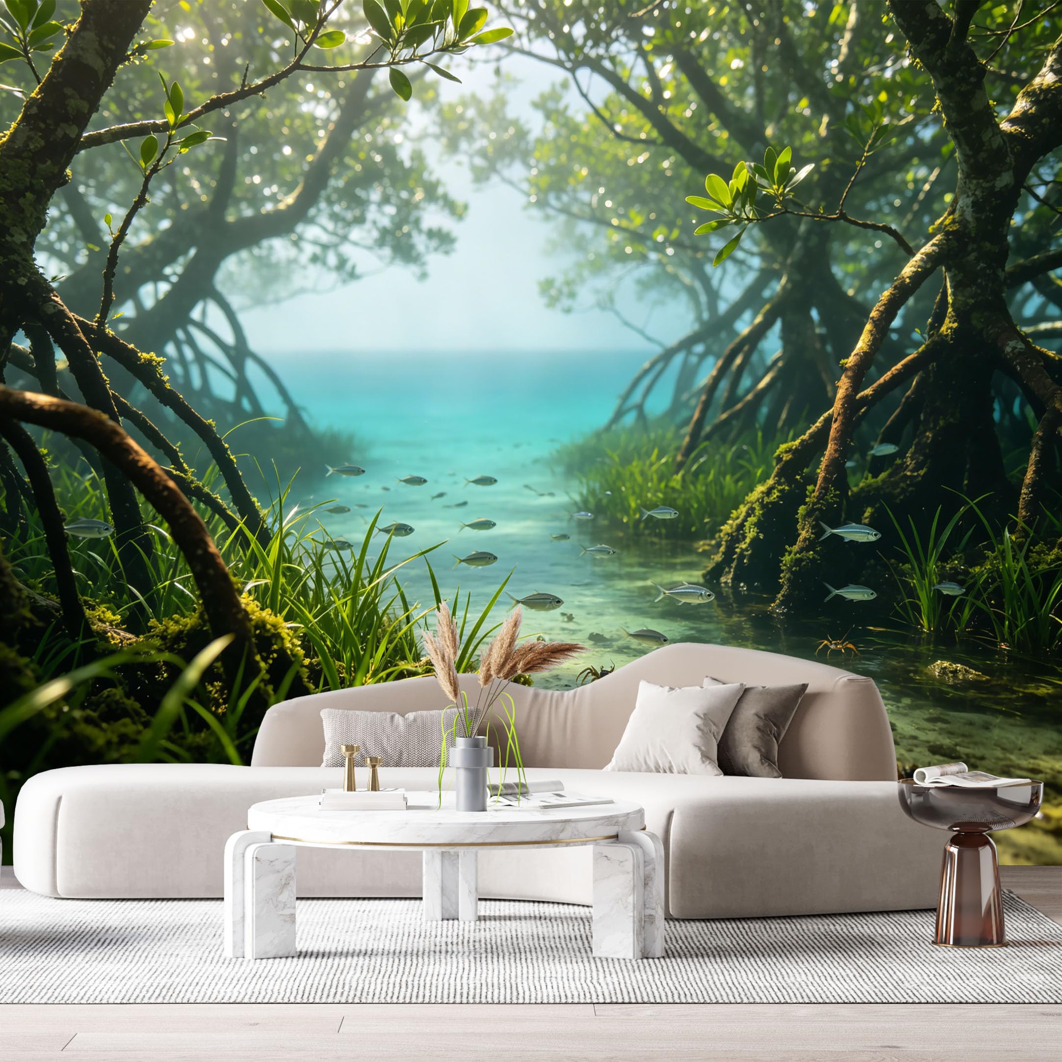 Custom Size Wall Murals Tropical Mangrove Forest Marine Coastal 3D SelfAdhesiveWall Fabric Removable Wallpaper Wall Decor for Living Room Bedroom Bathroom