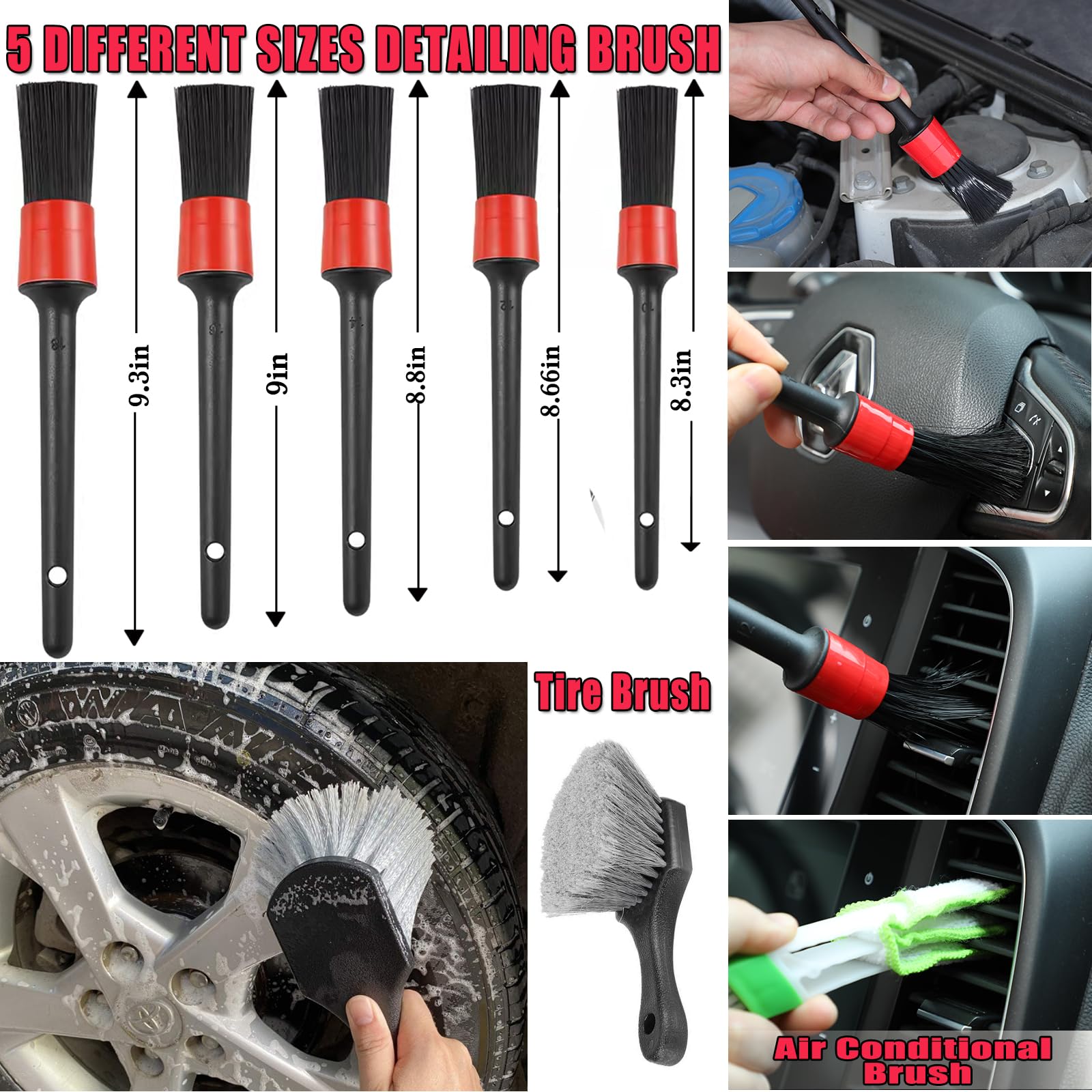 Cepillo de Lavado de Coche de 62 Pulgadas con Mango Largo, cerdas Suaves sin arañazos, Kit de fregona de Lavado de Coche, Kit Completo de Cepillo de Limpieza de Coche, Guante de Lavado,