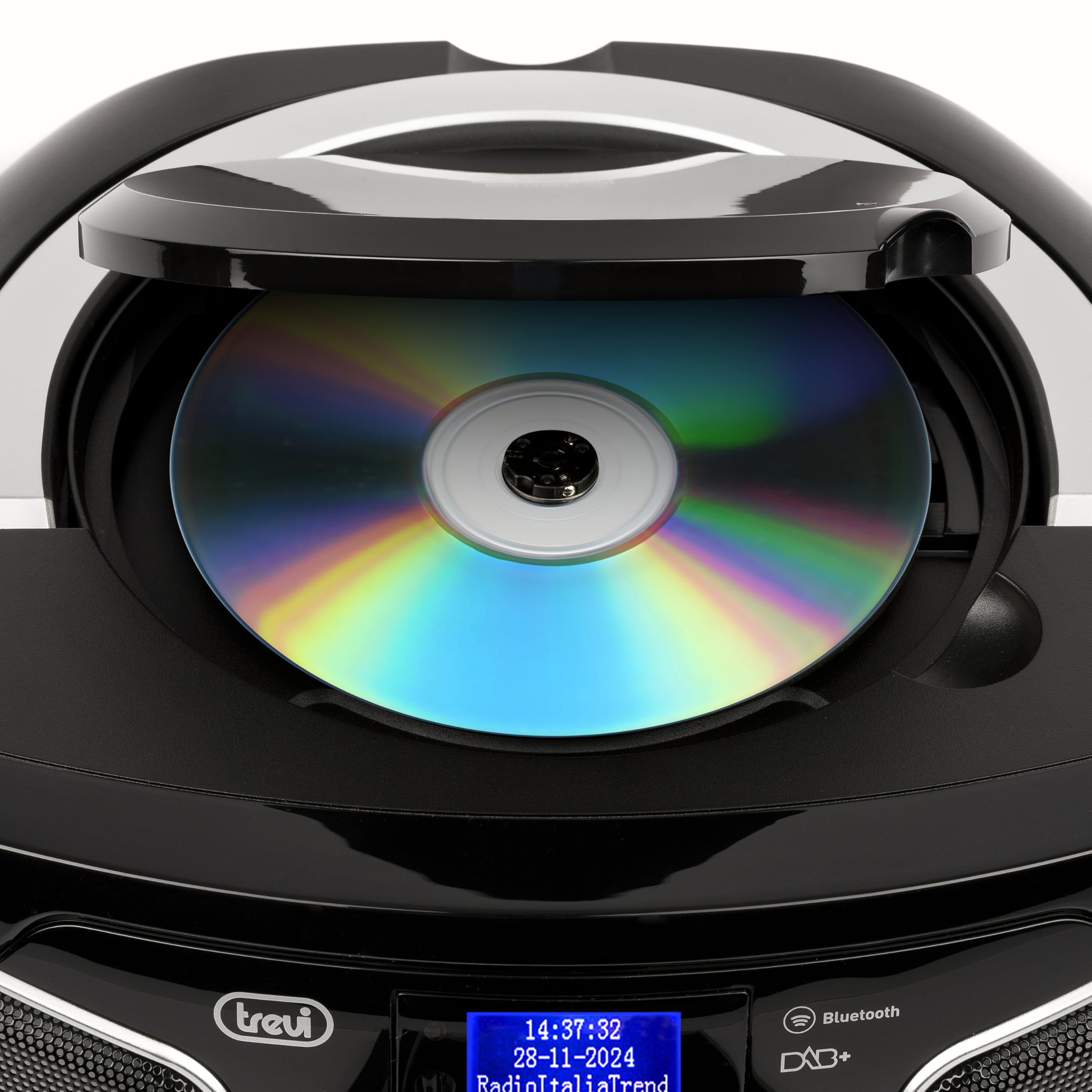 Trevi CMP 588 DAB Stereo Portatile Wireless con Radio Digitale DAB e FM, Boombox con Lettore CD, USB, AUX-IN, Antenna Telescopica, Display ad Alta Leggibilità, Alimentazione a Corrente e Batterie