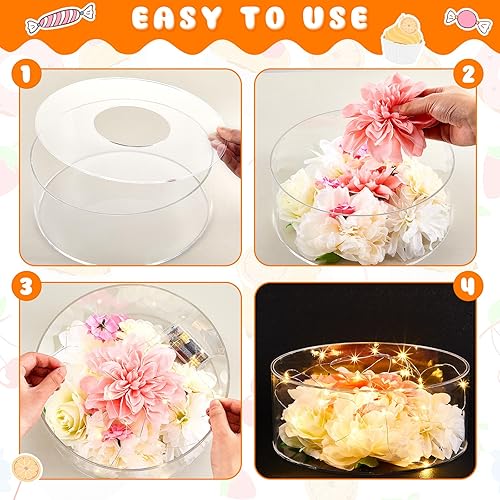 Miniatura 10 de 3 piezas de soporte acrílico para pasteles con luces LED, transparente, rellenable, caja cilíndrica redonda de 3 niveles para Navidad, boda,