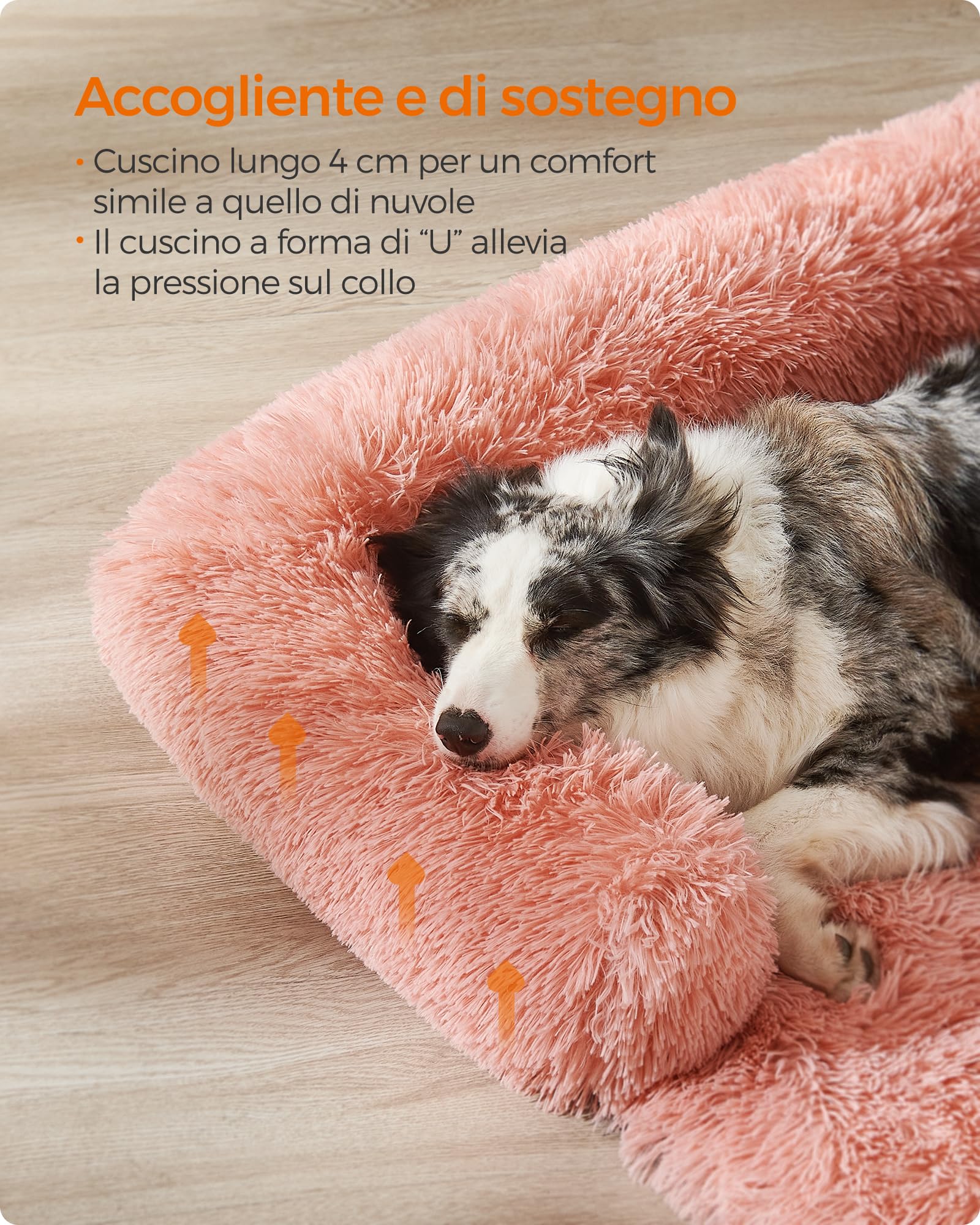 Feandrea FluffyHug Cuccia per Cani di Peluche, Tappeto Copridivano per Animali, Divano per Cani, XL, per Cani di Taglia Meida e Grande, 110 x 95 x 18 cm, Rosa PGW223R01