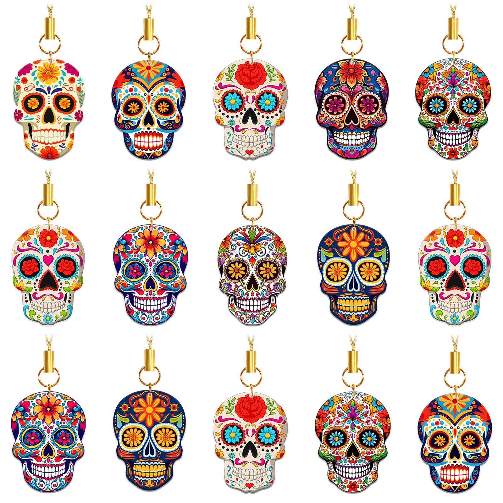 Décorations Dia de los Muertos | Lot de 36 mini suspensions acrylique double face