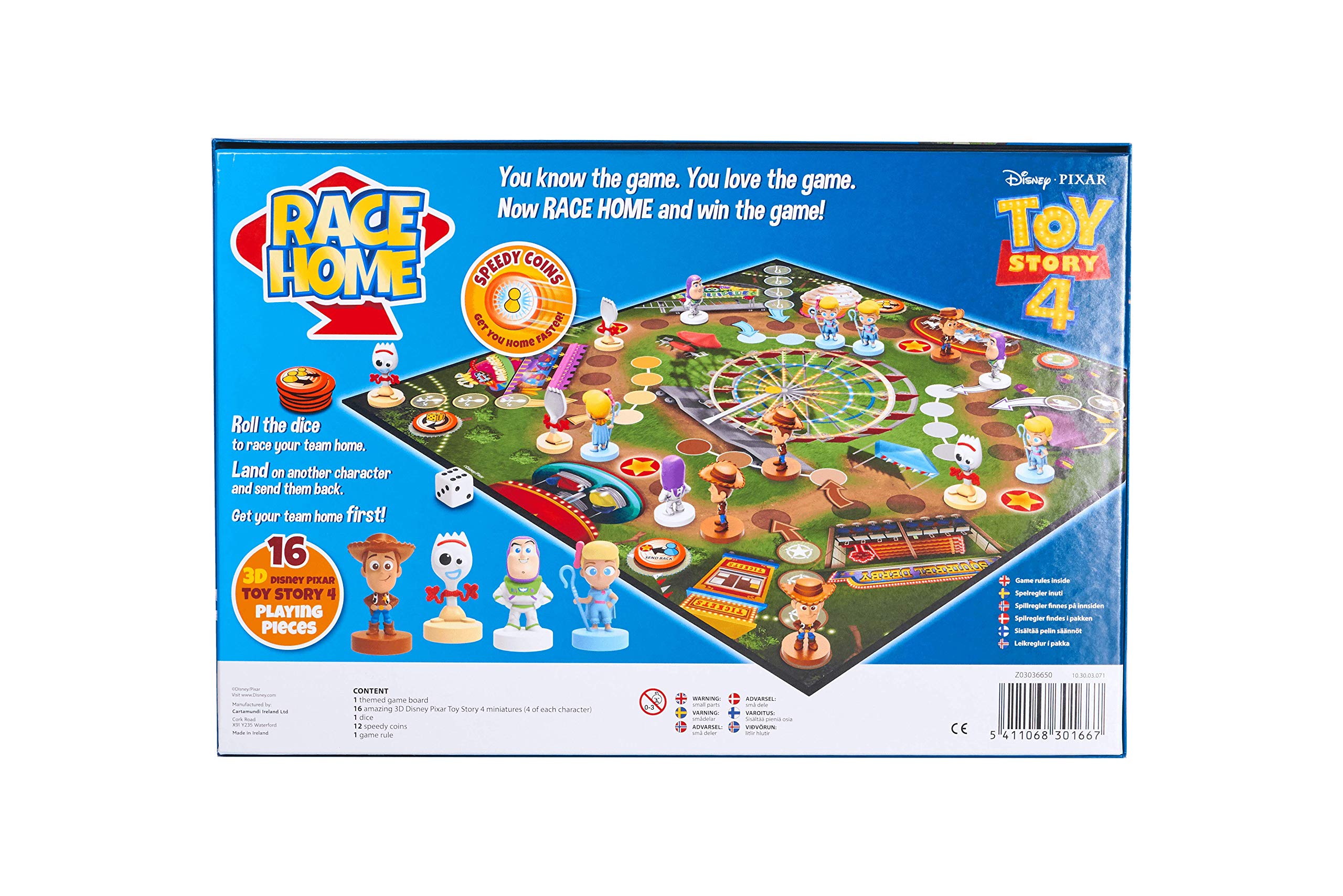 Disney Gioco da tavolo ufficiale Toy Story 4 Race Home, 16 Toy Story 4 pezzi da gioco inclusi, ottimo regalo per un massimo di 4 giocatori, età 3+
