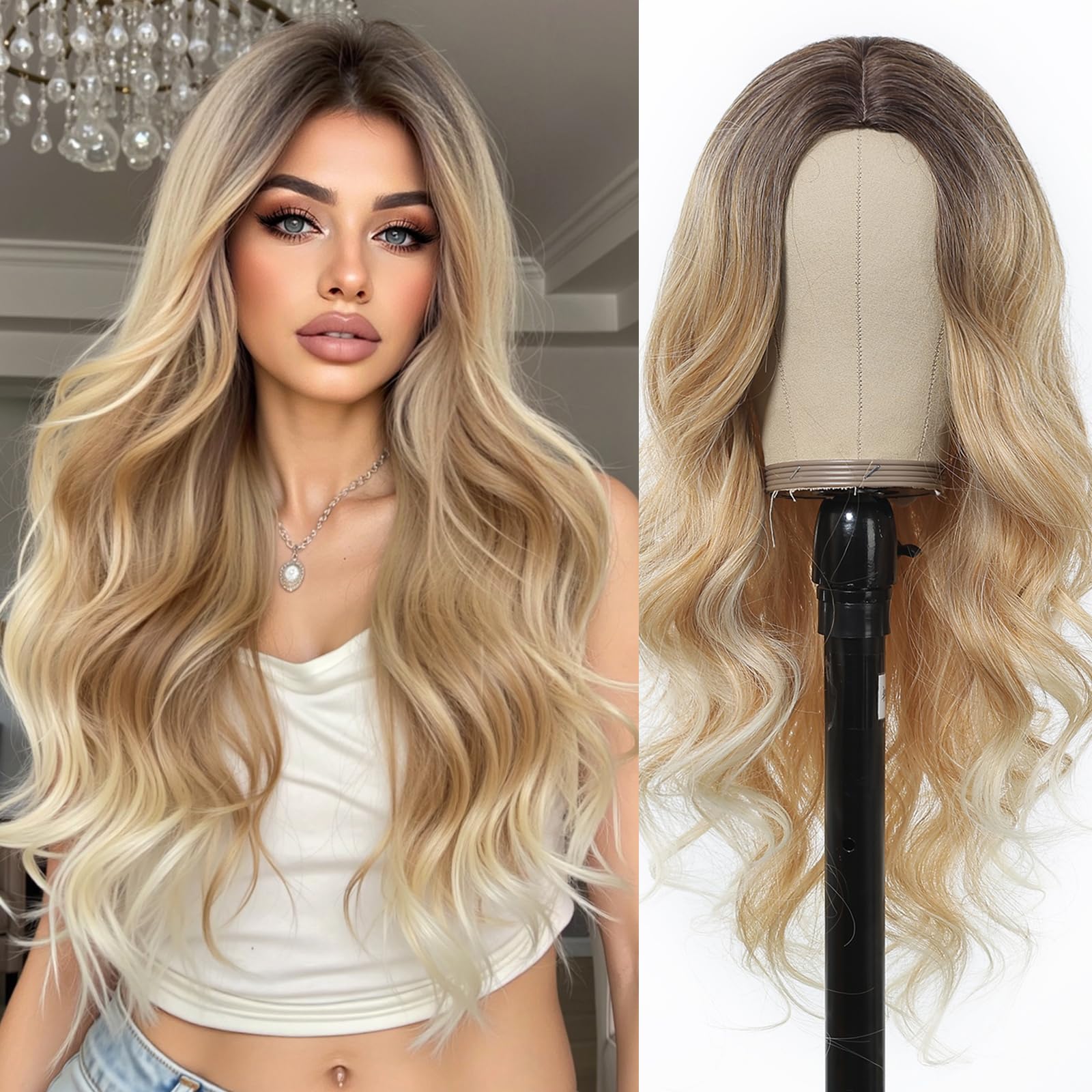 Esmee Long Wavy Blonde Wigs For Women With Fringe - View #10