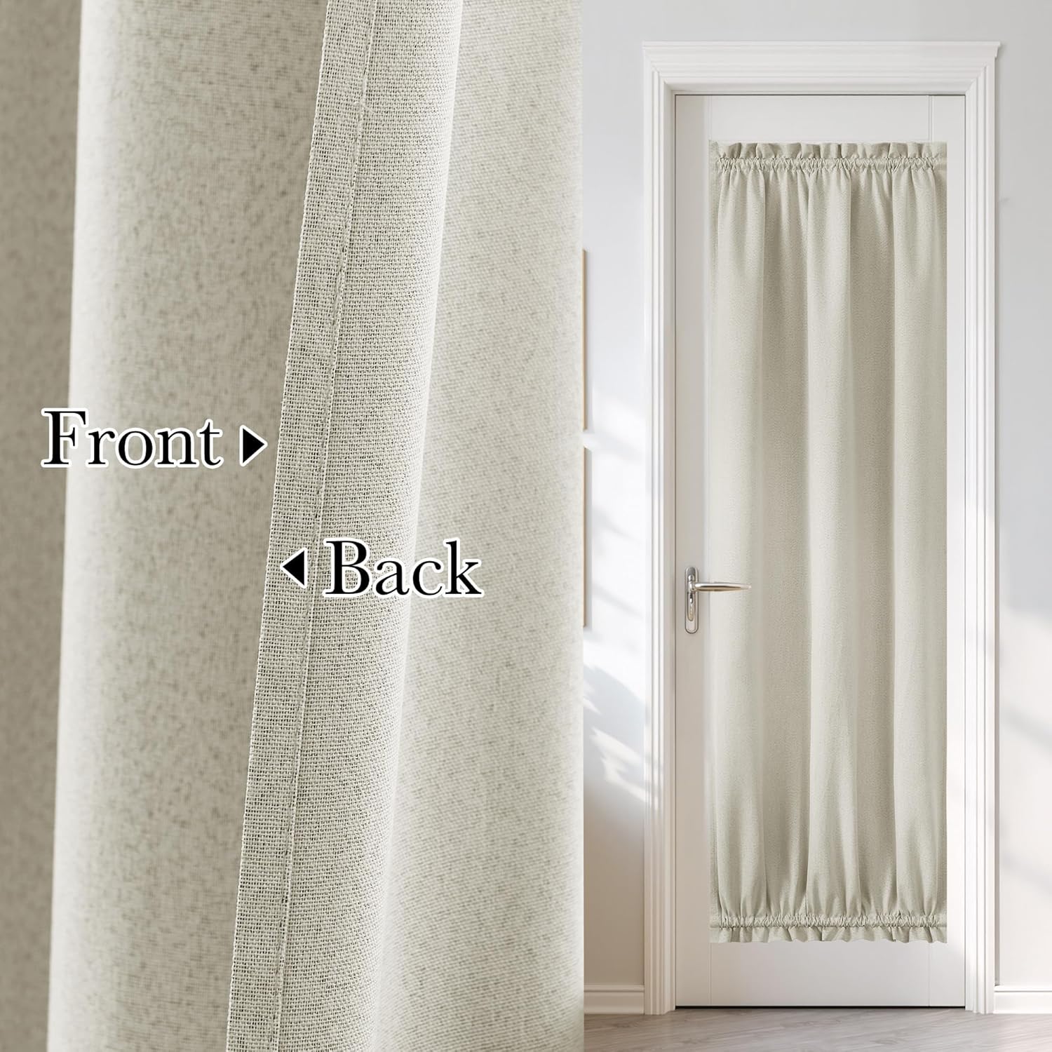 NICETOWN Linen Door Curtain for Windows, 100% Blackout French Door Curtains for Privacy, Thermal Insulated Window Covering for Bedroom Living Room (Light Beige, 30" W x 72" L, 1 Panel)
