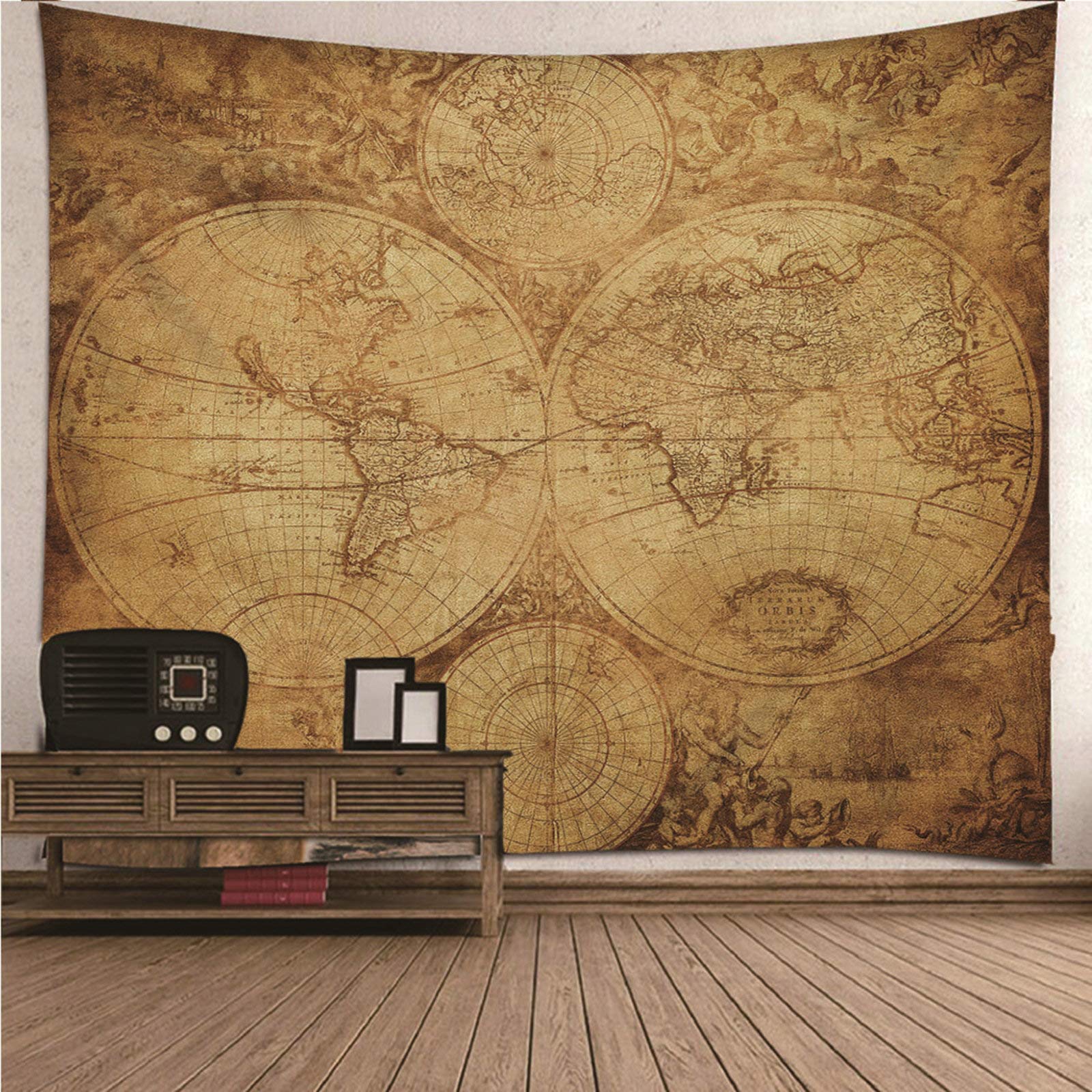 KnSam Dywan na ścianę, gobelin, ozdoba na ścianę, do salonu, dekoracja domowa, z poliestru, kartki w stylu vintage, brązowa, 260 x 240 cm
