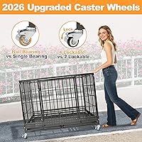 Vista 4 de Homey Pet Jaulas resistentes para perros grandes, jaula apilable de 47 pulgadas con 4 ruedas, 2 bandejas y rejillas extraíbles, 2 cuencos, múltiples