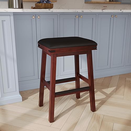 Miniatura 2 de DTY Indoor Living Cortez Taburete de cuero regenerado, acabado espresso, altura de barra de 30 pulgadas, asiento de cuero negro Acabado Espresso /