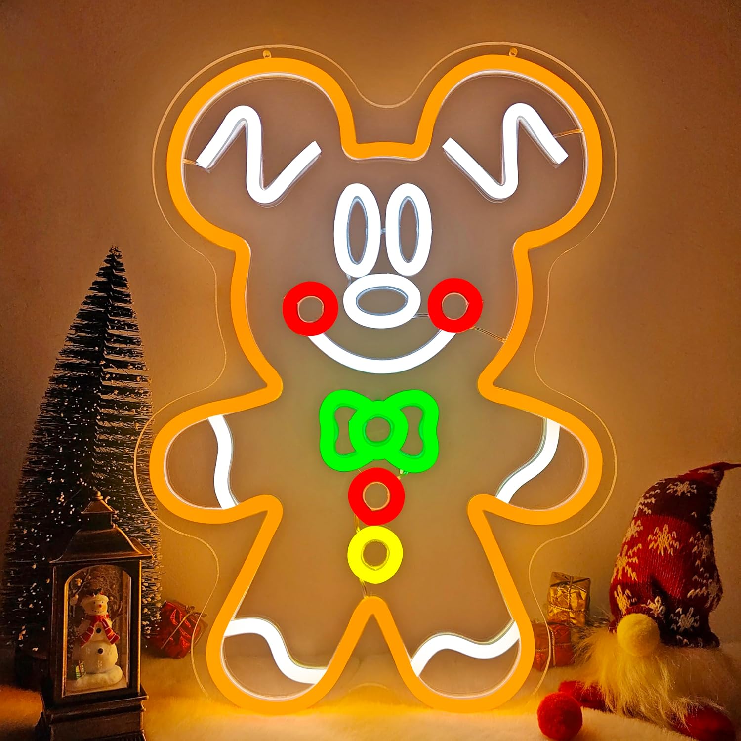 Gingerbread Neon Sign Christmas Led Signs for Bedroom Wall Dimmable Gingerbread Neon Light for Bedroom Party Home Christmas Wall Hanging Decor Gift for Children Kids