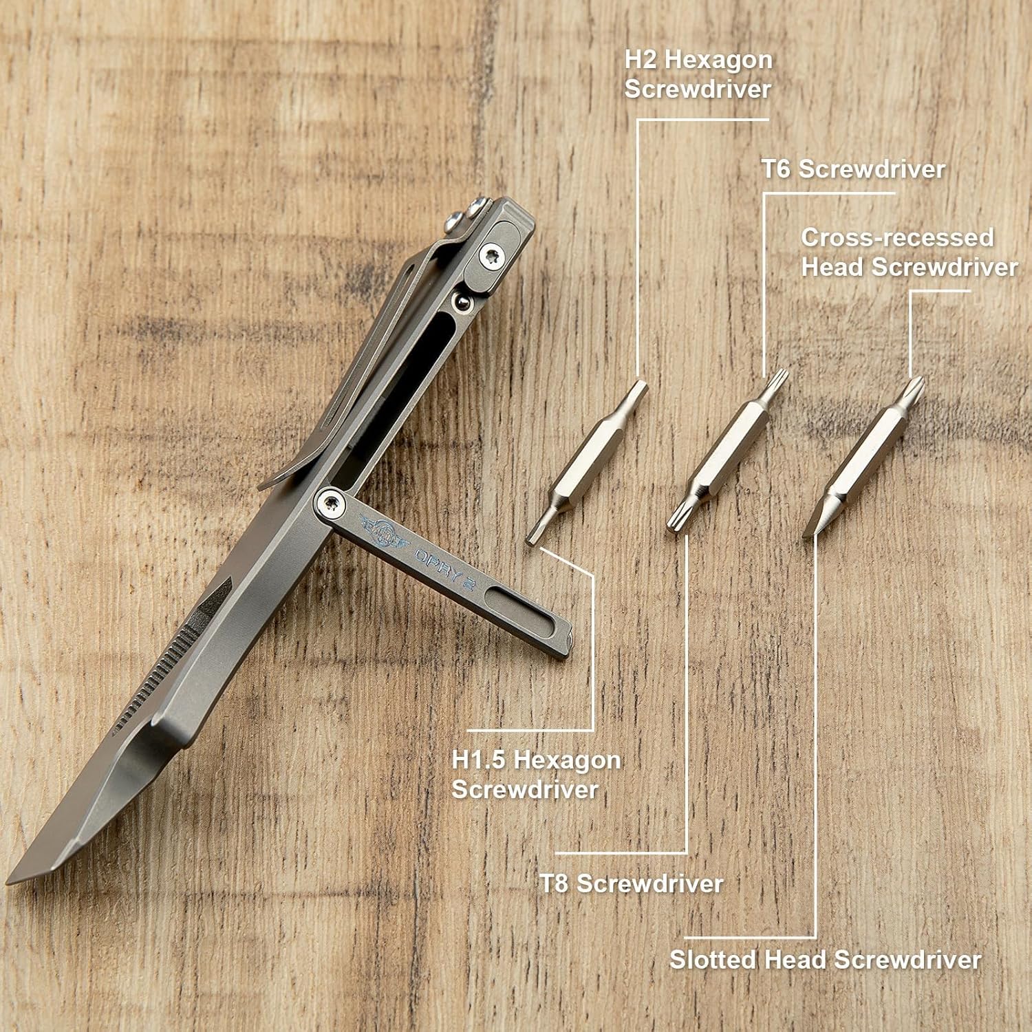 OKNIFE Opry Multitool EDC Ti Pry Bar Set, Bottle Opener, Nail Puller with Hex Wrench, Screw and Pocket Clip - Image 5