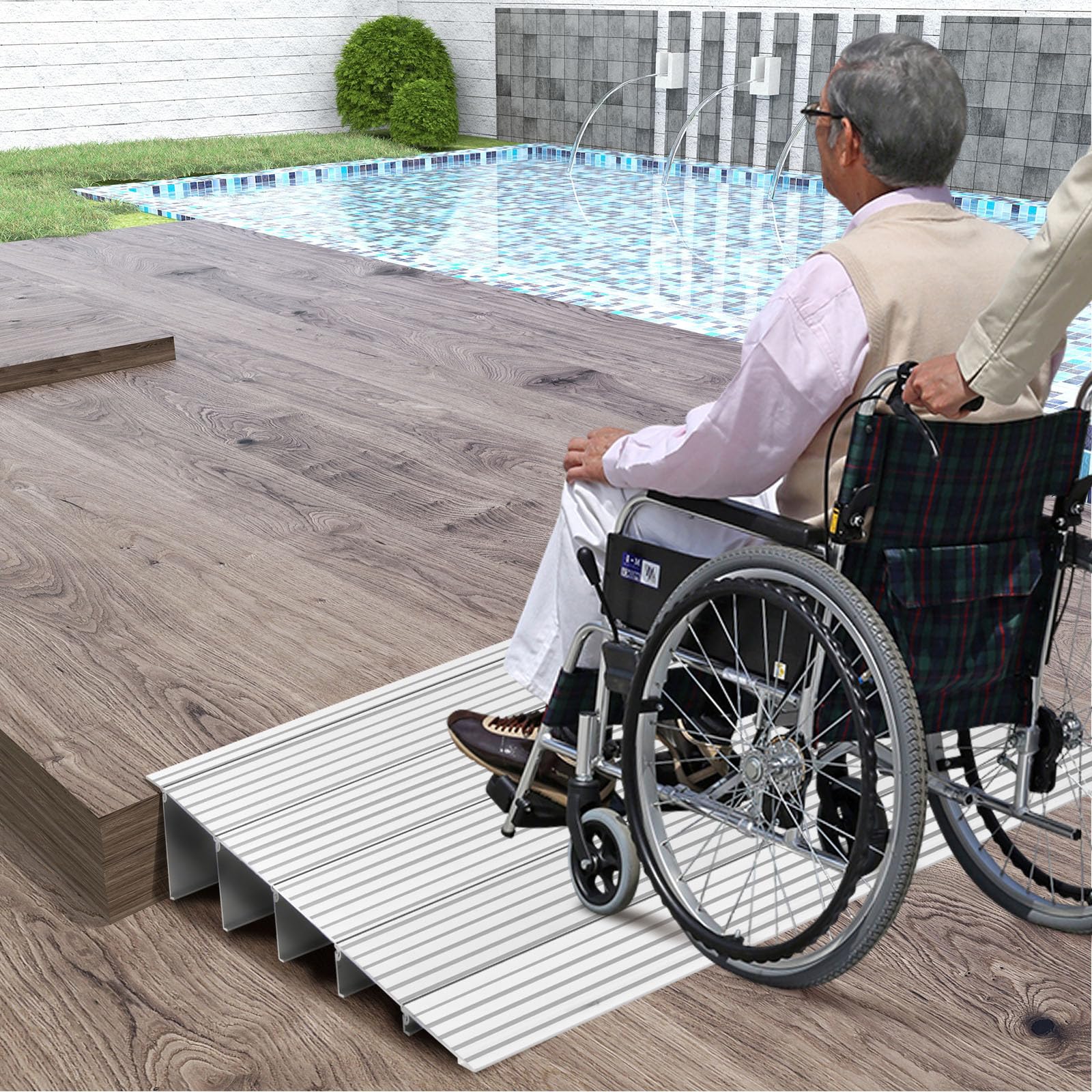 COSTWAY Rampa per Soglia Porta, Rampa d'Accesso in Alluminio con Altezza Regolabile, Superficie Antiscivolo, Portata 317 KG (13 cm)