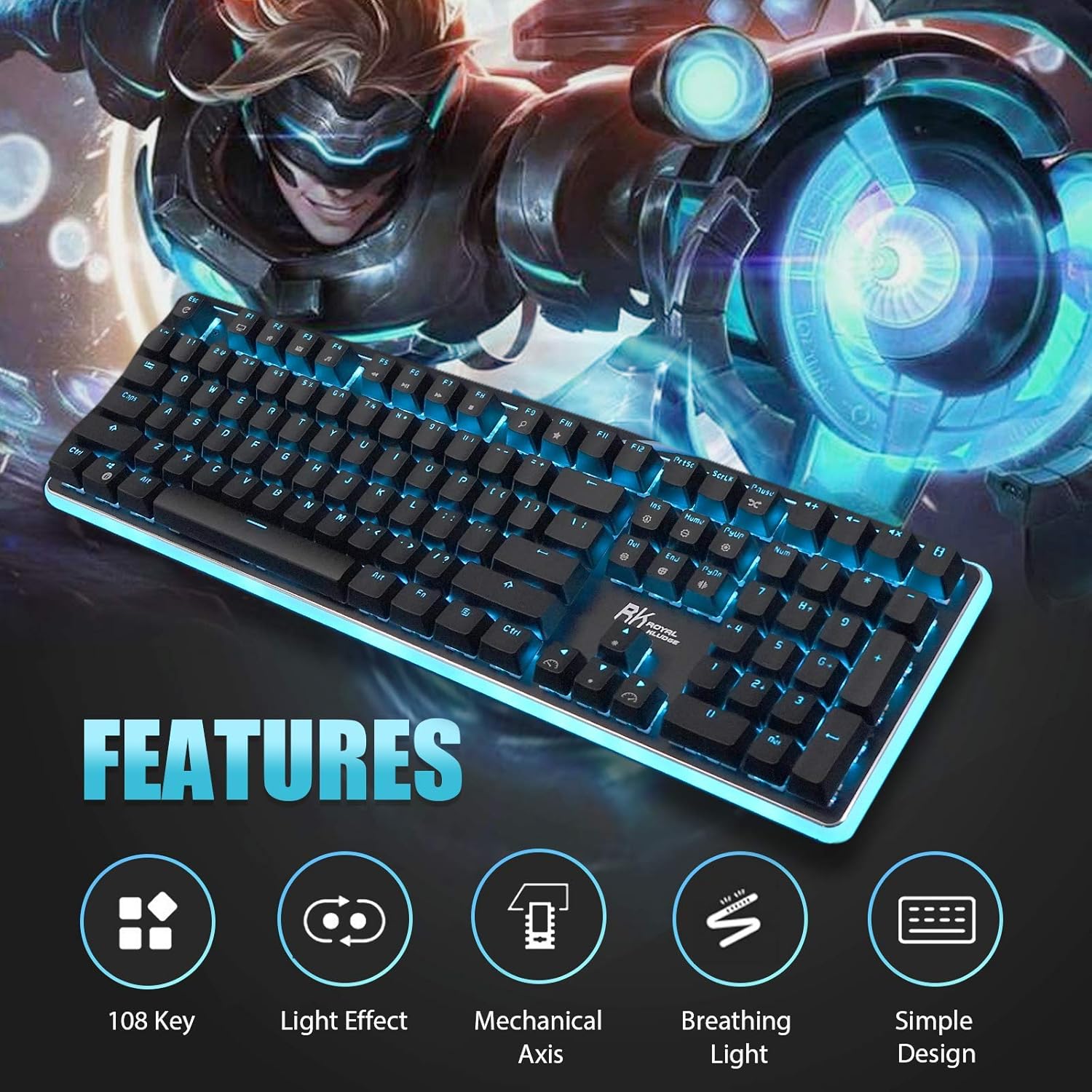 Wееklу Tор Sаlе RK ROYAL KLUDGE RK918 Wired Mechanical Keyboard, RGB Backlit Gaming Keyboard with Large LED Sorrounding Side Lamp, Full Size 108 Keys Mechanical 100% Anti-Ghosting Computer Keyboard, Red Switch Black
