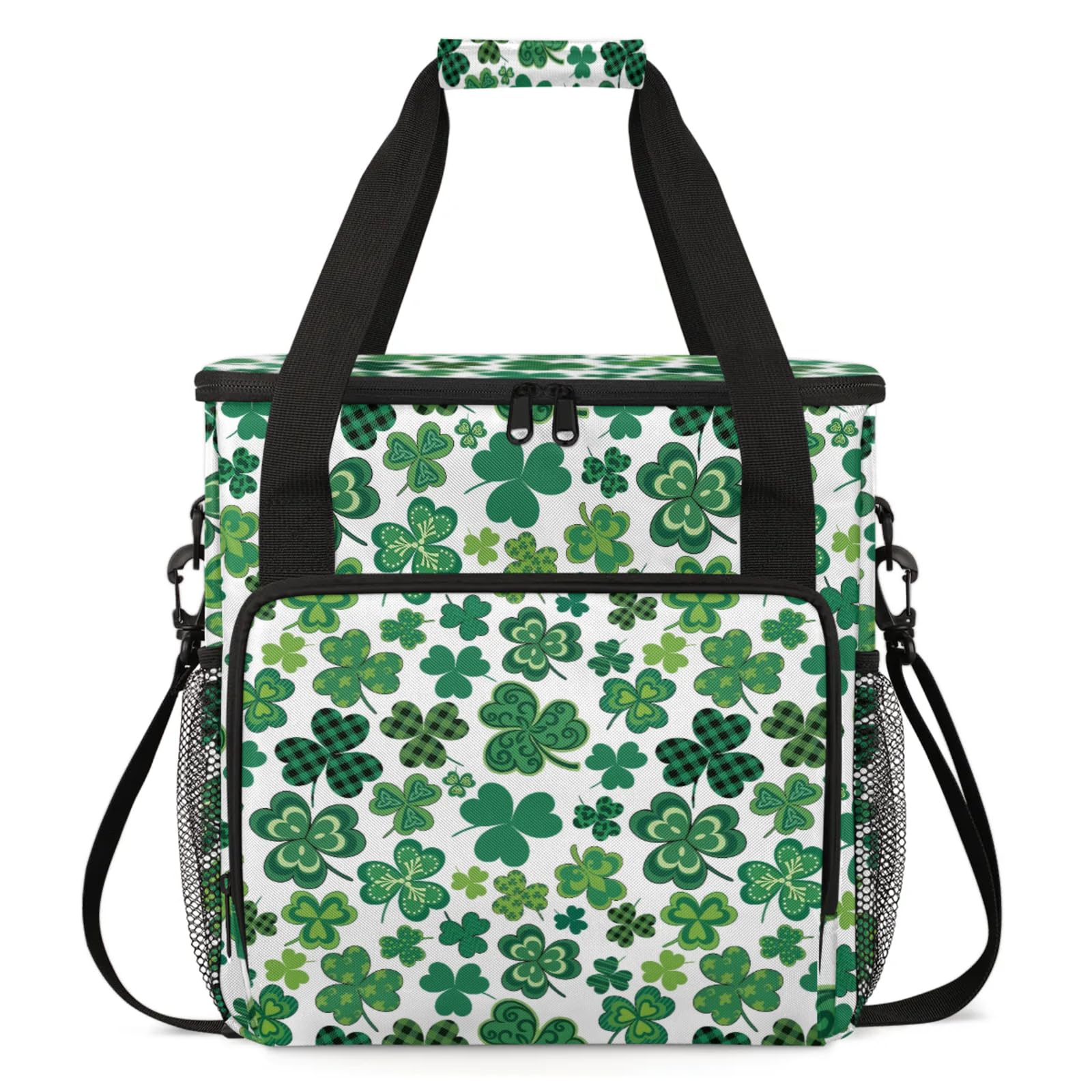 Adornori St Patrick's Day Irish Shamrock Coffee Maker Carrying Bag, Waterproof Insulated Leakproof Cooler Bag, Portable Storage Tote Bag Organizer With Shoulder Strap