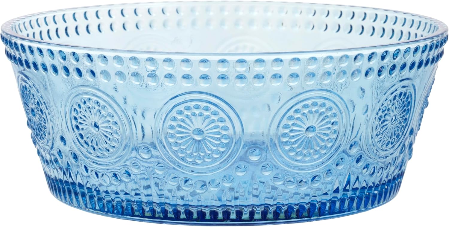 Boston International Vintage-Inspired Glass Serving Bowl with Embossed Floral Pa…