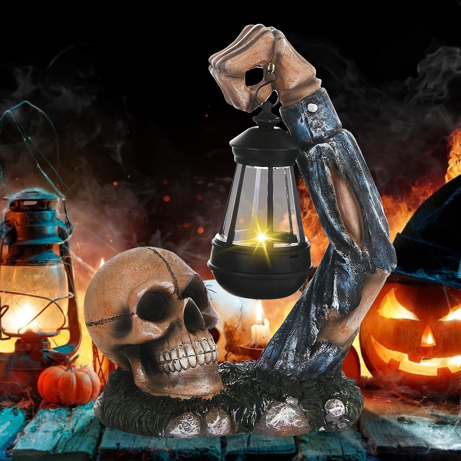 Garden Sculptures & Statues Outdoor Ground Solar Decor Halloween Skeleton Outside Yard Lawn Ground Funny Ornaments Halloween Statue Gifts : Patio, Lawn & Garden
