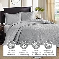 Vista 3 de Madison Park Quebec - Juego de ropa de cama tamaño King, color gris, damasco, colcha de 3 piezas, colcha acolchada de microfibra ultra suave