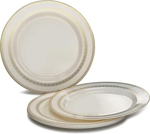 Miniatura 5 de Ocassions - Vajilla de 50-150-200 piezas para 25 invitados, color dorado, B2. Encaje MarfilOro