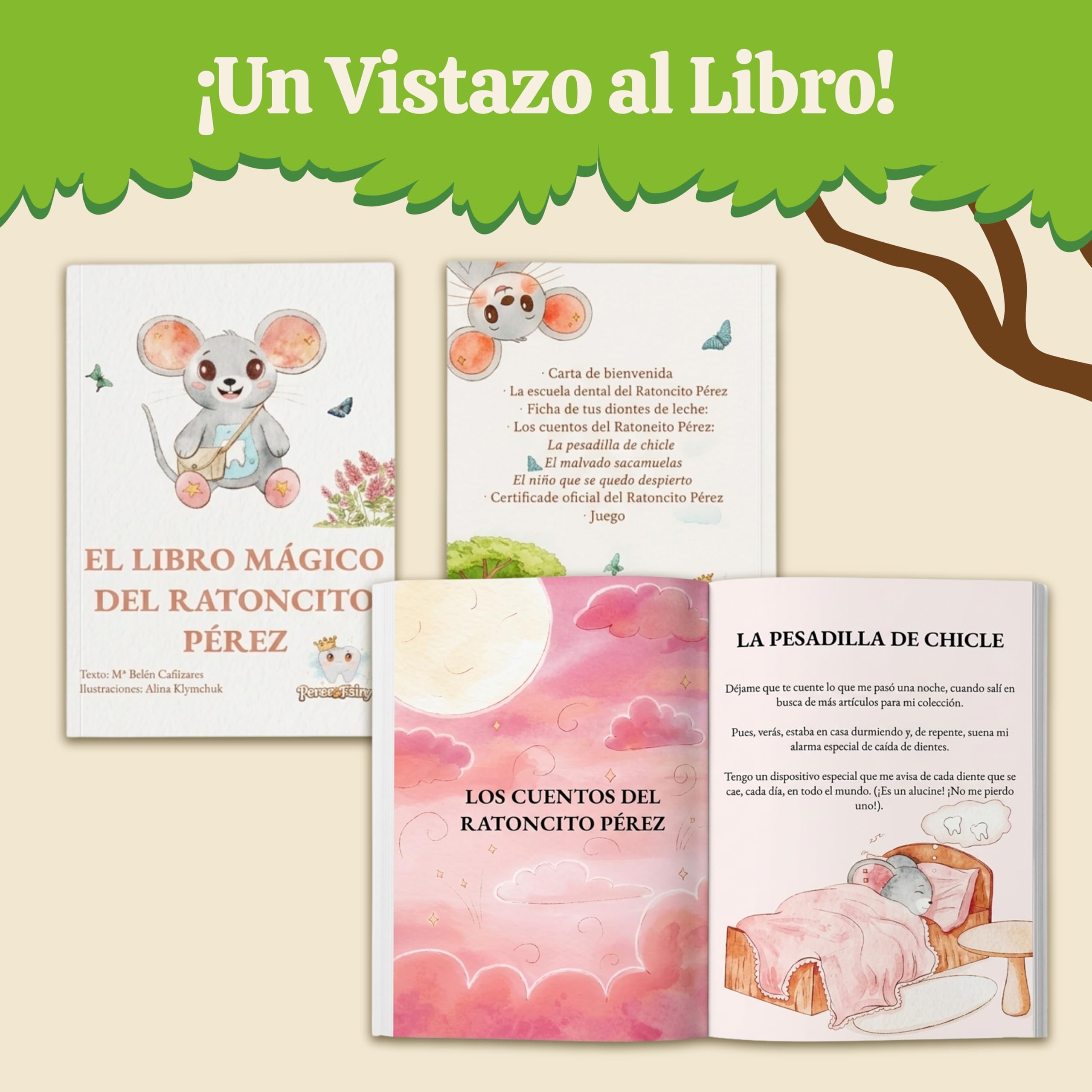 Perez&Fairy Puerta Ratoncito Perez que se Abre | Con Vinilo de Pared, Escalera de Madera y Peluche Raton Pequeño | Kit Casita Ratoncito Perez con Libro de Cuentos y Certificado | Regalo Niño y Niña