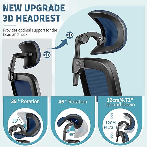 Miniatura 3 de FelixKing Silla de oficina ergonómica, silla de escritorio con reposacabezas y soporte lumbar ajustable, silla giratoria para oficina en casa con