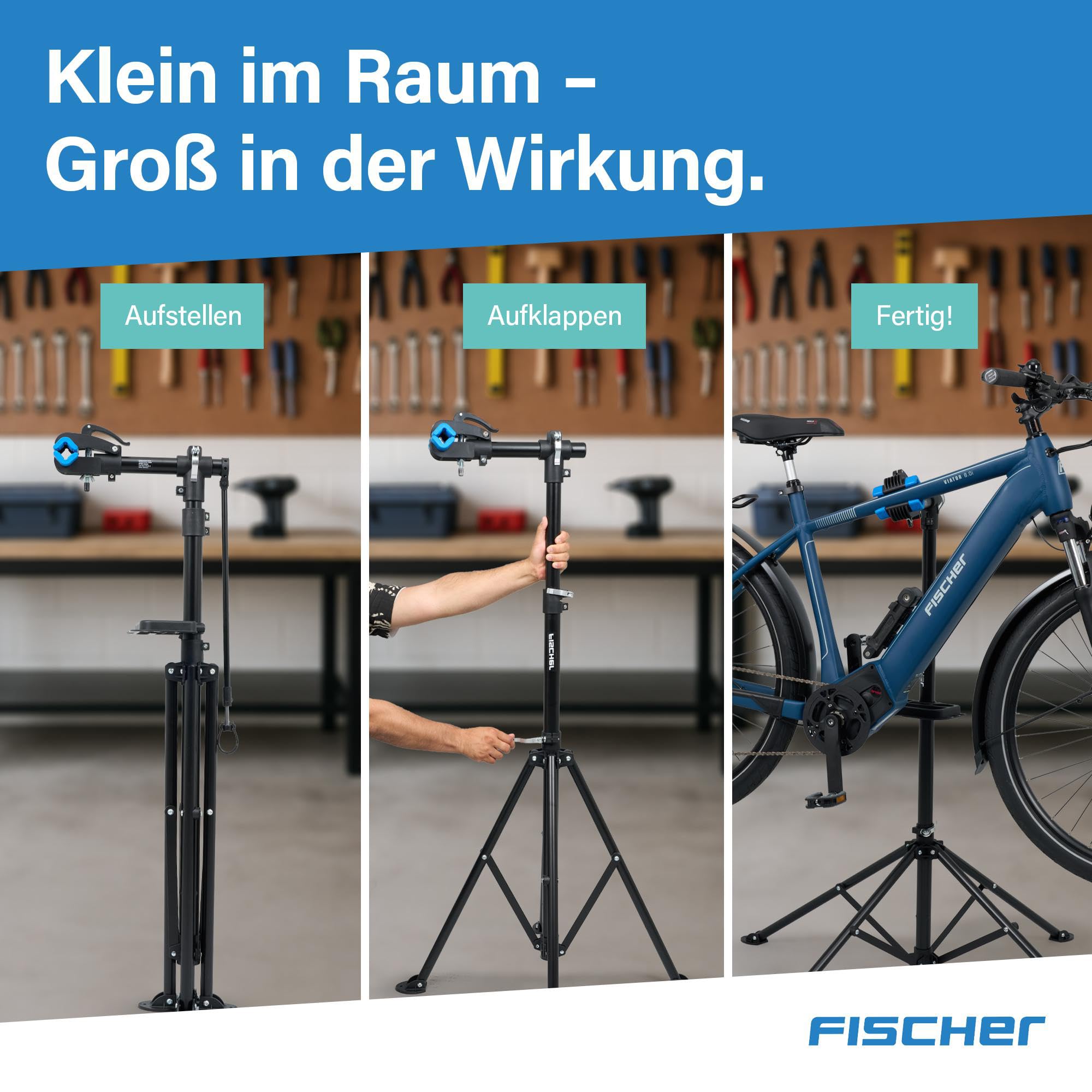 Fischer - Soporte de Montaje para Bicicleta (4 Patas, Altura Regulable, Estable con Soporte Fijo)