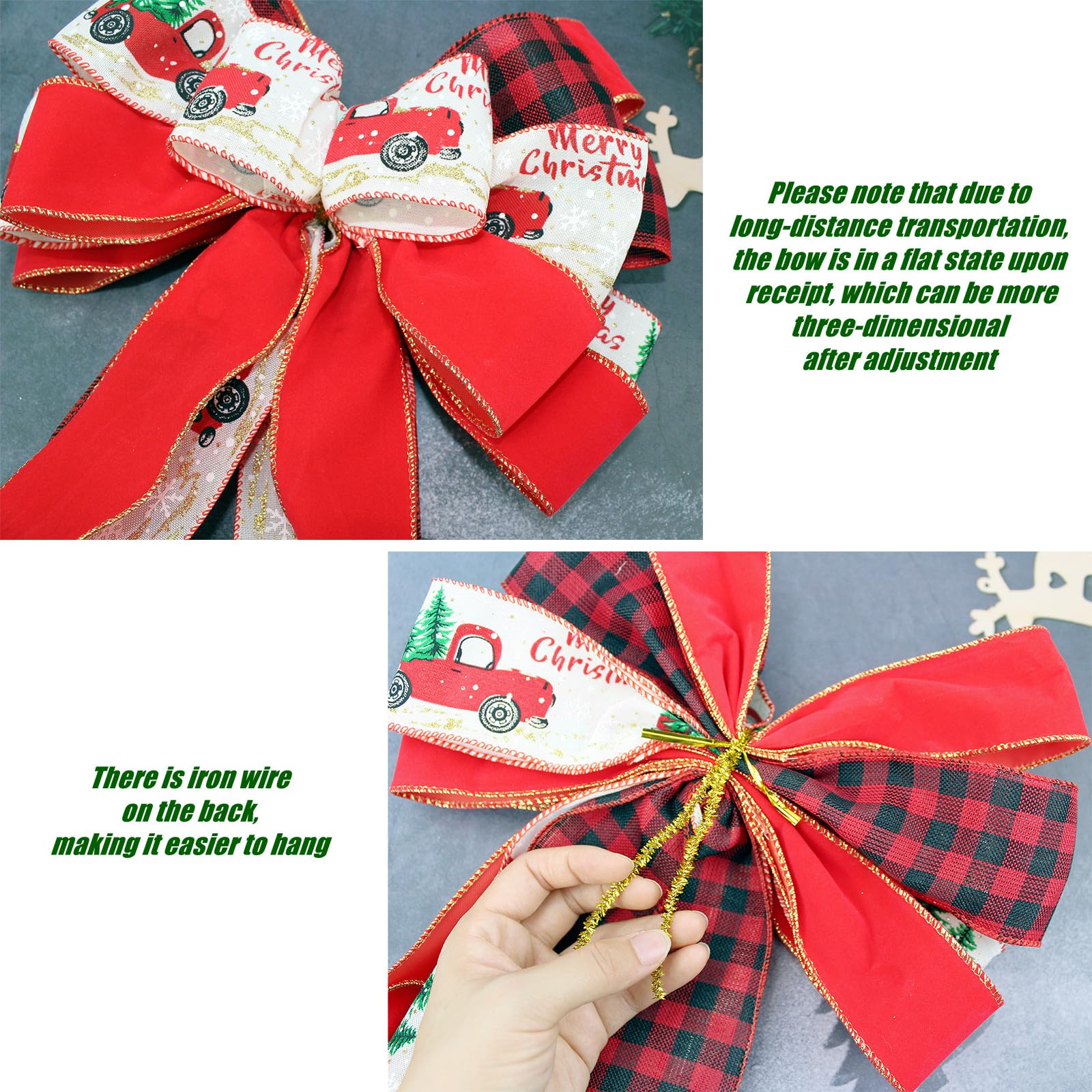 YankMooM Red Christmas Tree Topper Bow, 110 x 30cm Large Christmas Tree Bow for Christmas Tree Home Decoration - Image 4